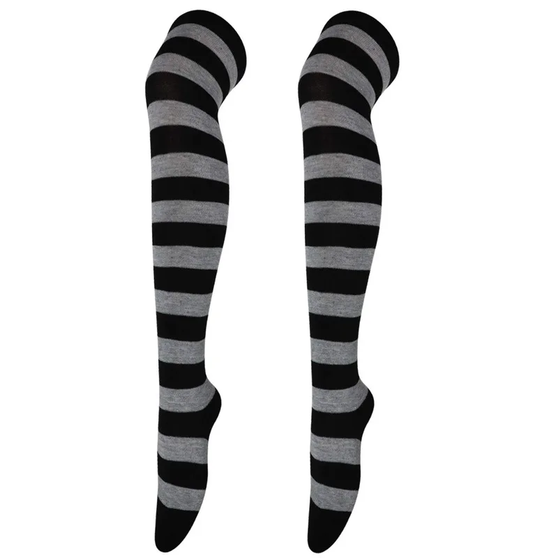 New Cosplay Women Over Knee Long Stripe Printed Thigh High Cotton Socks 27 Colors Sweet Cute Plus Size Overknee Socks Stocking