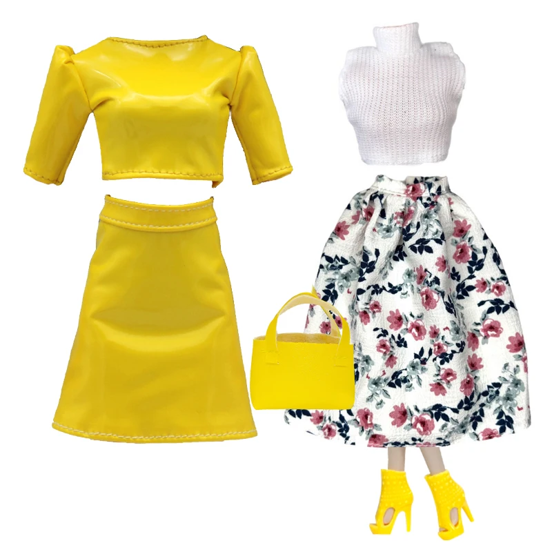 Elegant Doll Outfit for 1/6 Doll Fashion Doll Pink Houndstooth Dress Hat Gold Belt Handbag with Shoes set
