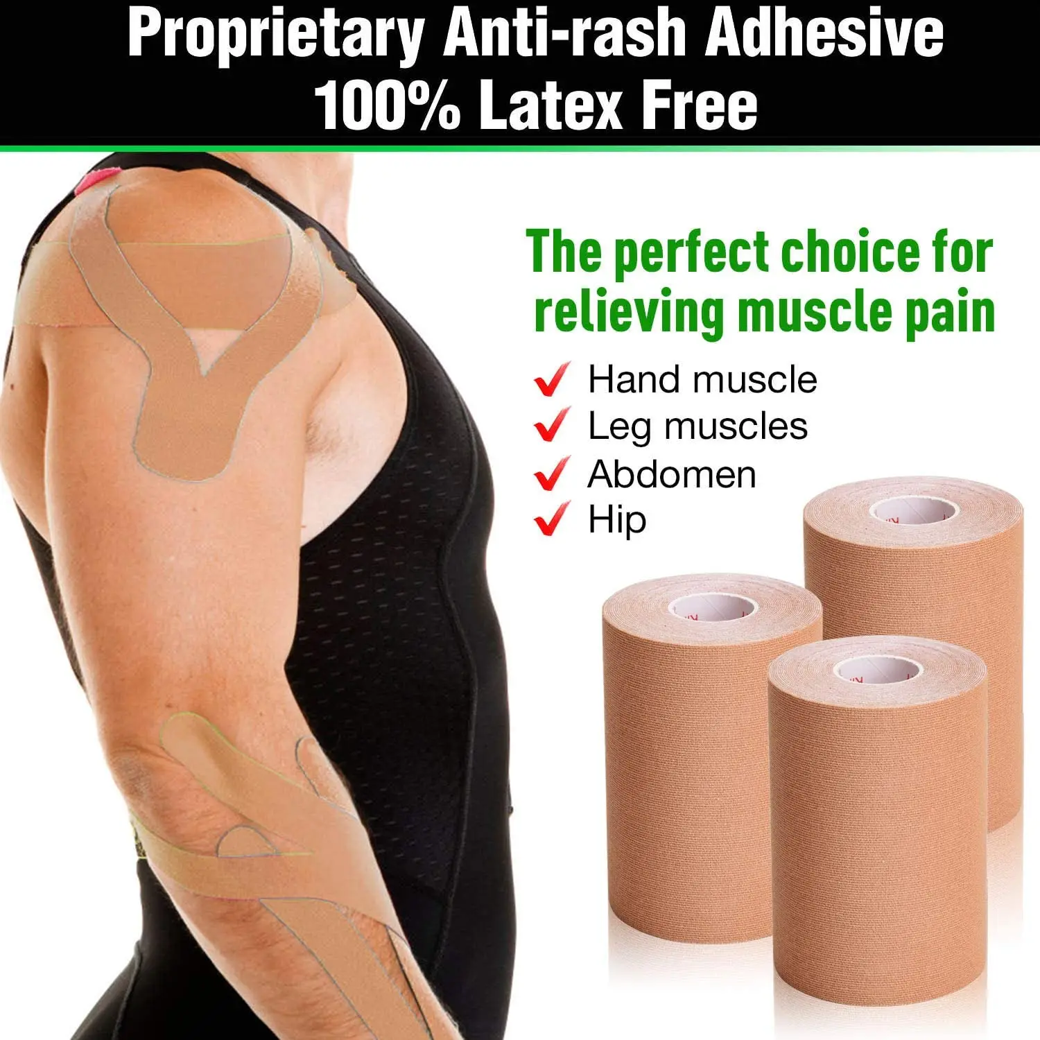 6 Pack Kinesiology Tape 10cm x 5m Waterproof Latex Free Athletic Tape for Pain Relief, Muscle & Joint Support, Injury Recovery