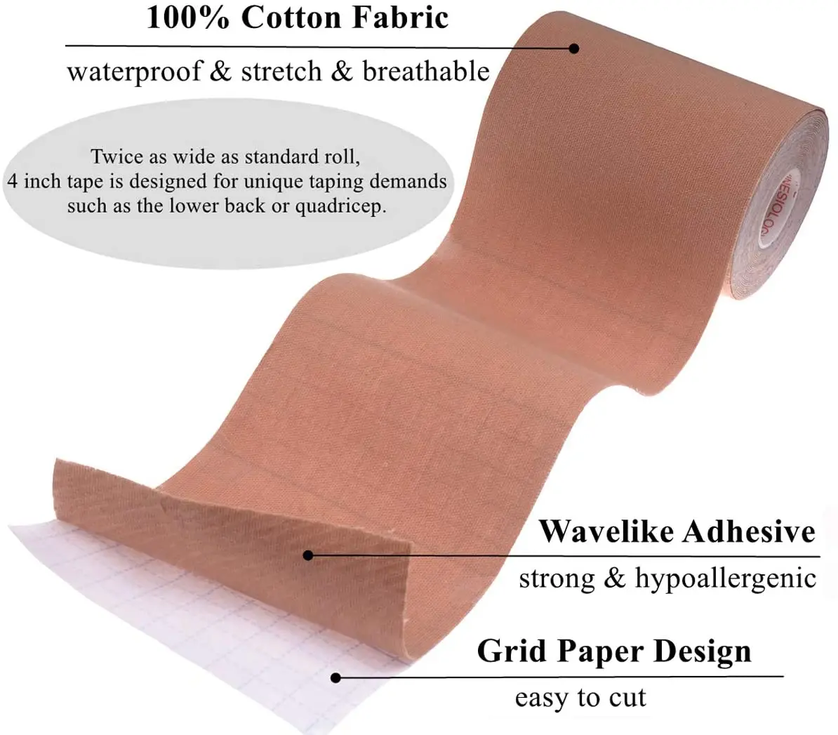 6 Pack Kinesiology Tape 10cm x 5m Waterproof Latex Free Athletic Tape for Pain Relief, Muscle & Joint Support, Injury Recovery