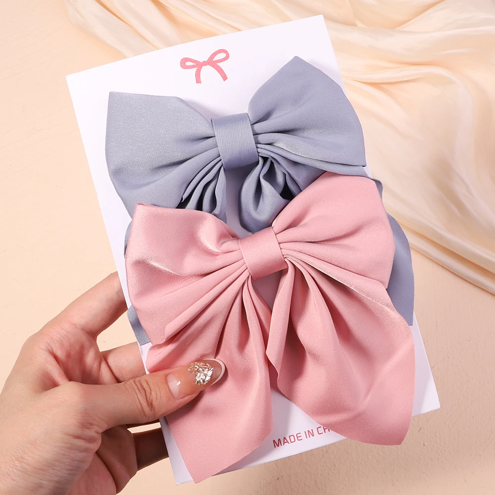 2Pcs/set Sweet Solid Bowknot Hair Clips for Women Girls Print Bows Hairpins Barrettes Duckbill Clip Headwear Hair Accessories