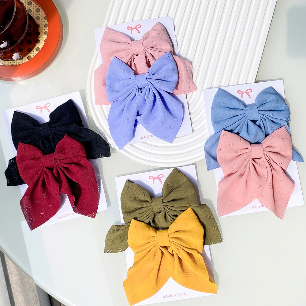 2Pcs/set Sweet Solid Bowknot Hair Clips for Women Girls Print Bows Hairpins Barrettes Duckbill Clip Headwear Hair Accessories
