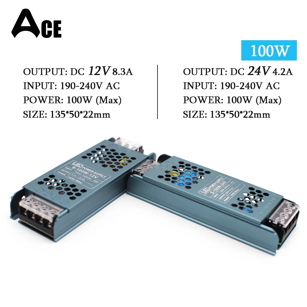 DC 12V 24V Switching Power Supply AC190-240V Mute Lighting Transformers 60W 100W 200W 300W 400W LED Light Driver Power Adapter