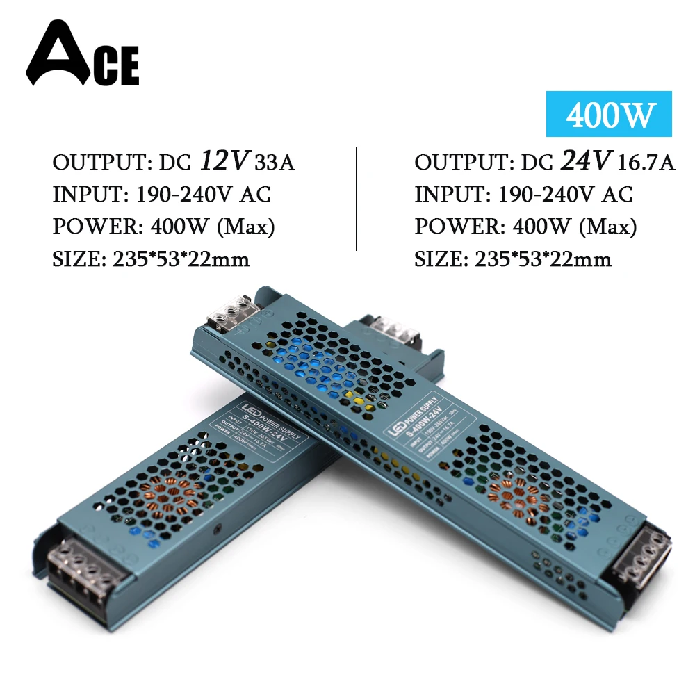 DC 12V 24V Switching Power Supply AC190-240V Mute Lighting Transformers 60W 100W 200W 300W 400W LED Light Driver Power Adapter