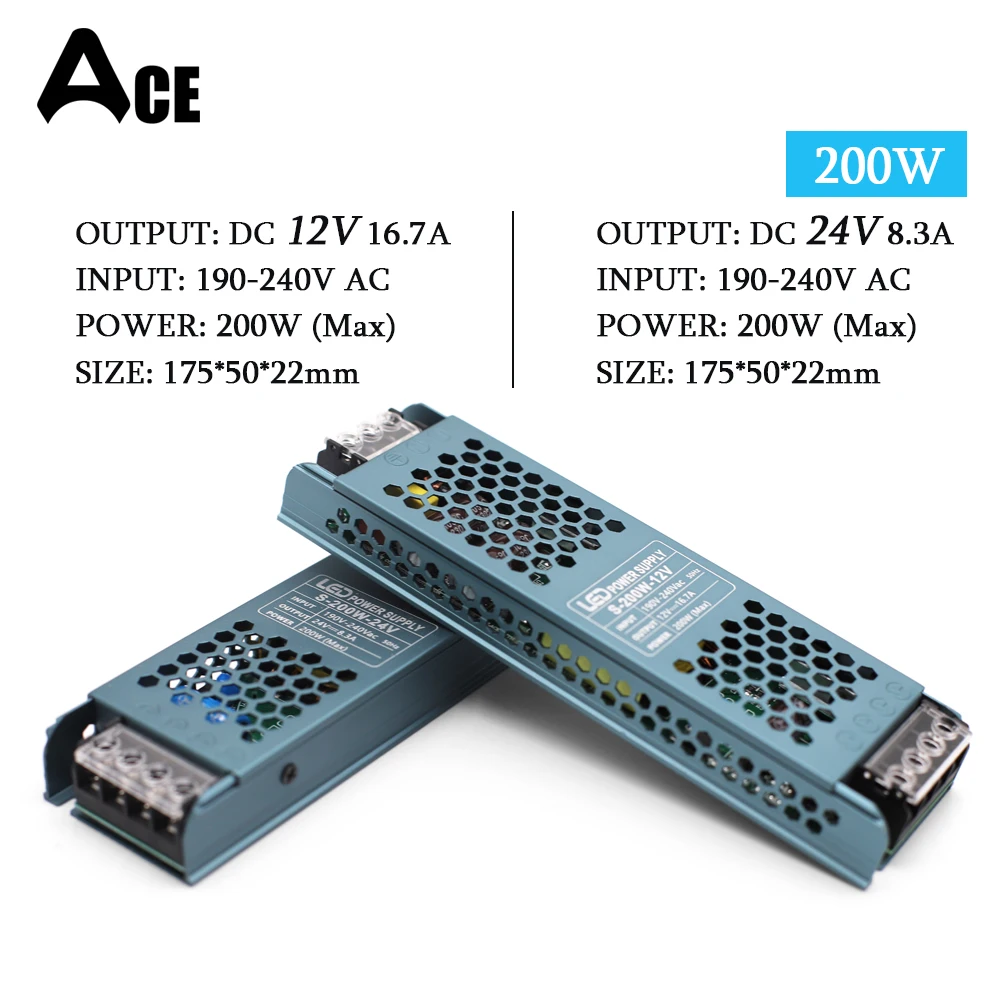 DC 12V 24V Switching Power Supply AC190-240V Mute Lighting Transformers 60W 100W 200W 300W 400W LED Light Driver Power Adapter