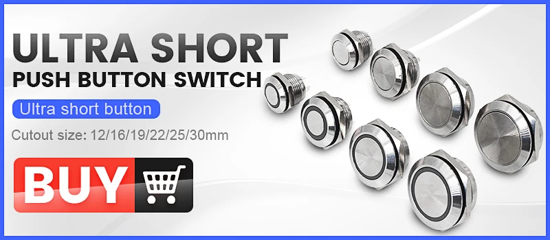 19/22/25/30mm Ultra Short LED Light Switch 3V 6V 12V 24V 220V Momentary Self Reset Waterproof Metal Push Button Switch with Wire