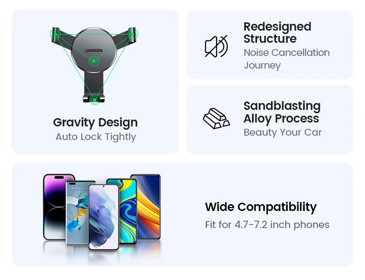 【New-in Sale】UGREEN Car Phone Holder Gravity Phone Stand For Xiaomi Samsung iPhone 16 15 14 Pro Max Air Vent Car Holder Stand