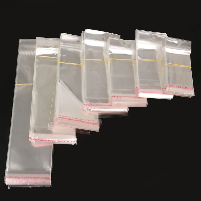 50/100pcs Transparent Self Sealing Adhesive Pouch OPP Bag Plastic Storage Bags with Hang Hole for Jewelry Retail Display Package