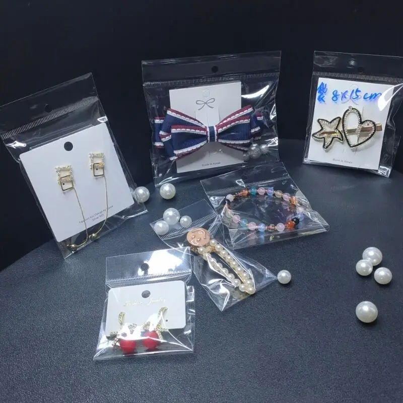 50/100pcs Transparent Self Sealing Adhesive Pouch OPP Bag Plastic Storage Bags with Hang Hole for Jewelry Retail Display Package