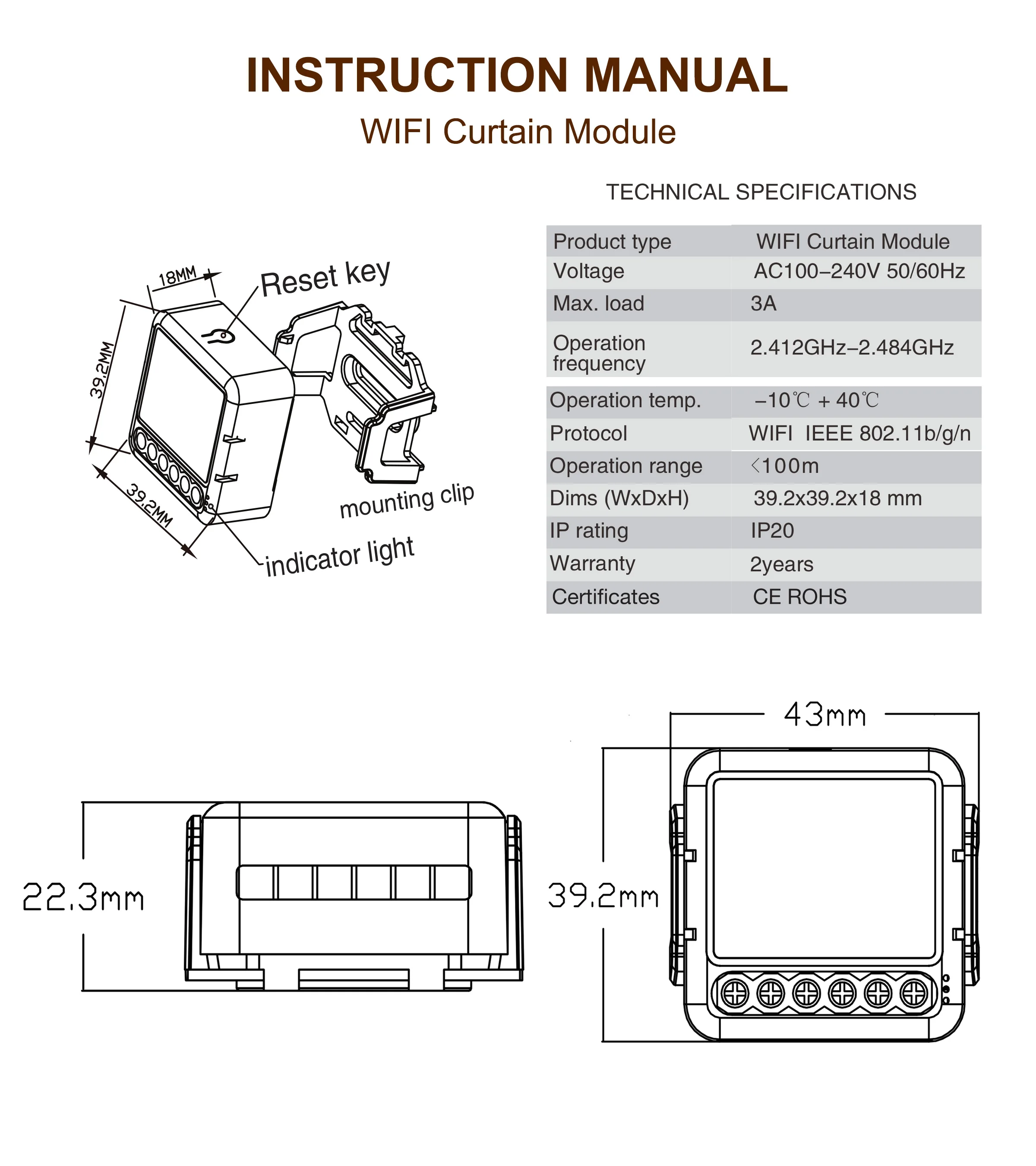 GIRIER Tuya Smart Wifi Curtain Module Blind Switch for Roller Shutter Electric Motor 1/2 Gang Compatible with Alexa Google Home