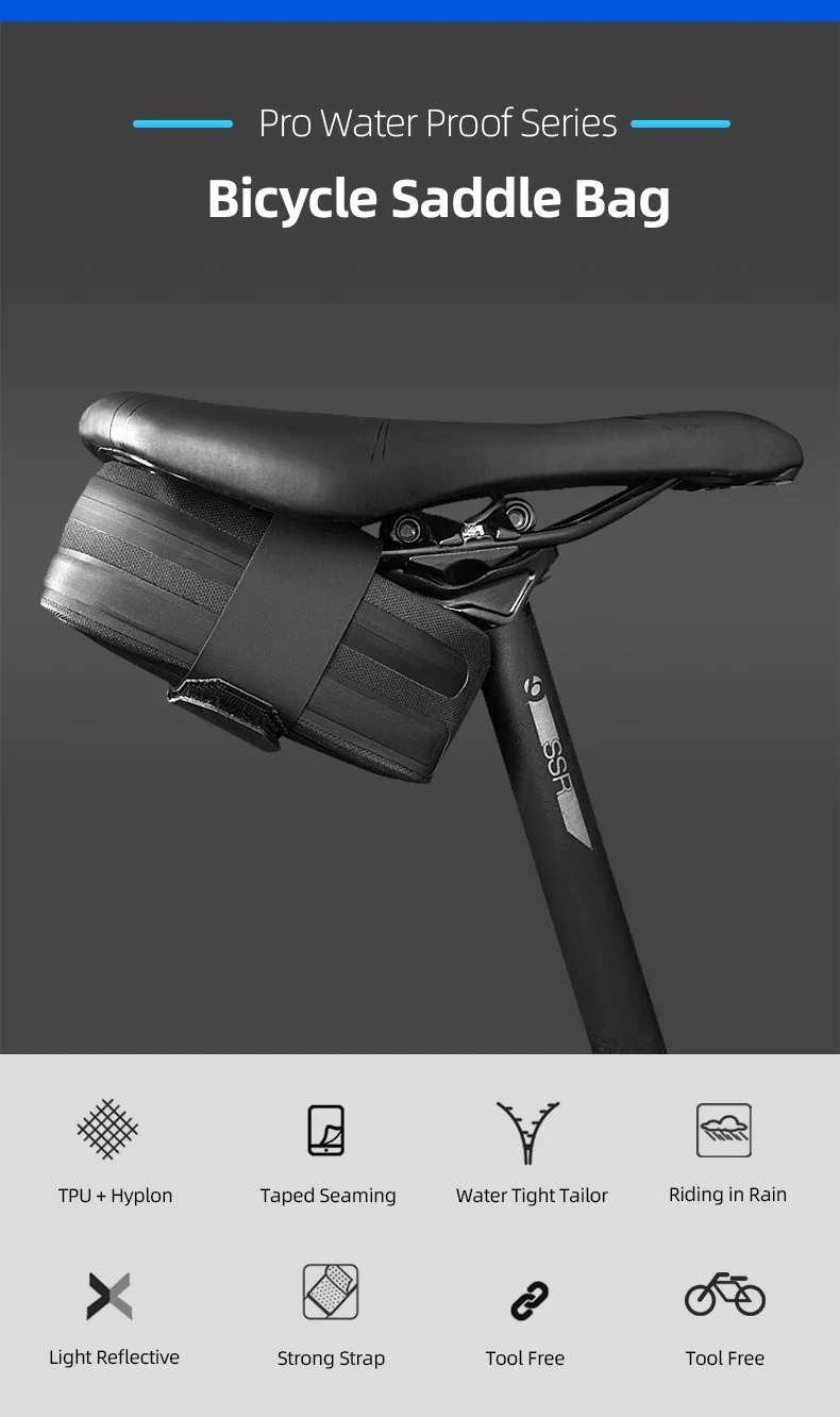 Bicycle Saddle Bag Rain Proof Rear Seat Tube Pannier Reflective Cycling Storage Tail Pouch Rear Dry Pack 0.5L Capacity