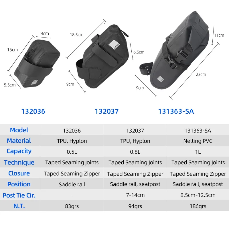 Bicycle Saddle Bag Rain Proof Rear Seat Tube Pannier Reflective Cycling Storage Tail Pouch Rear Dry Pack 0.5L Capacity