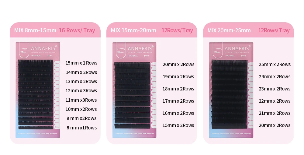 ANNAFRIS Korean PBT 8~25mm MIX Long Length Natural Matte Individual Premium Eyelashes Extension Faux Mink Supplies Lashes Makeup