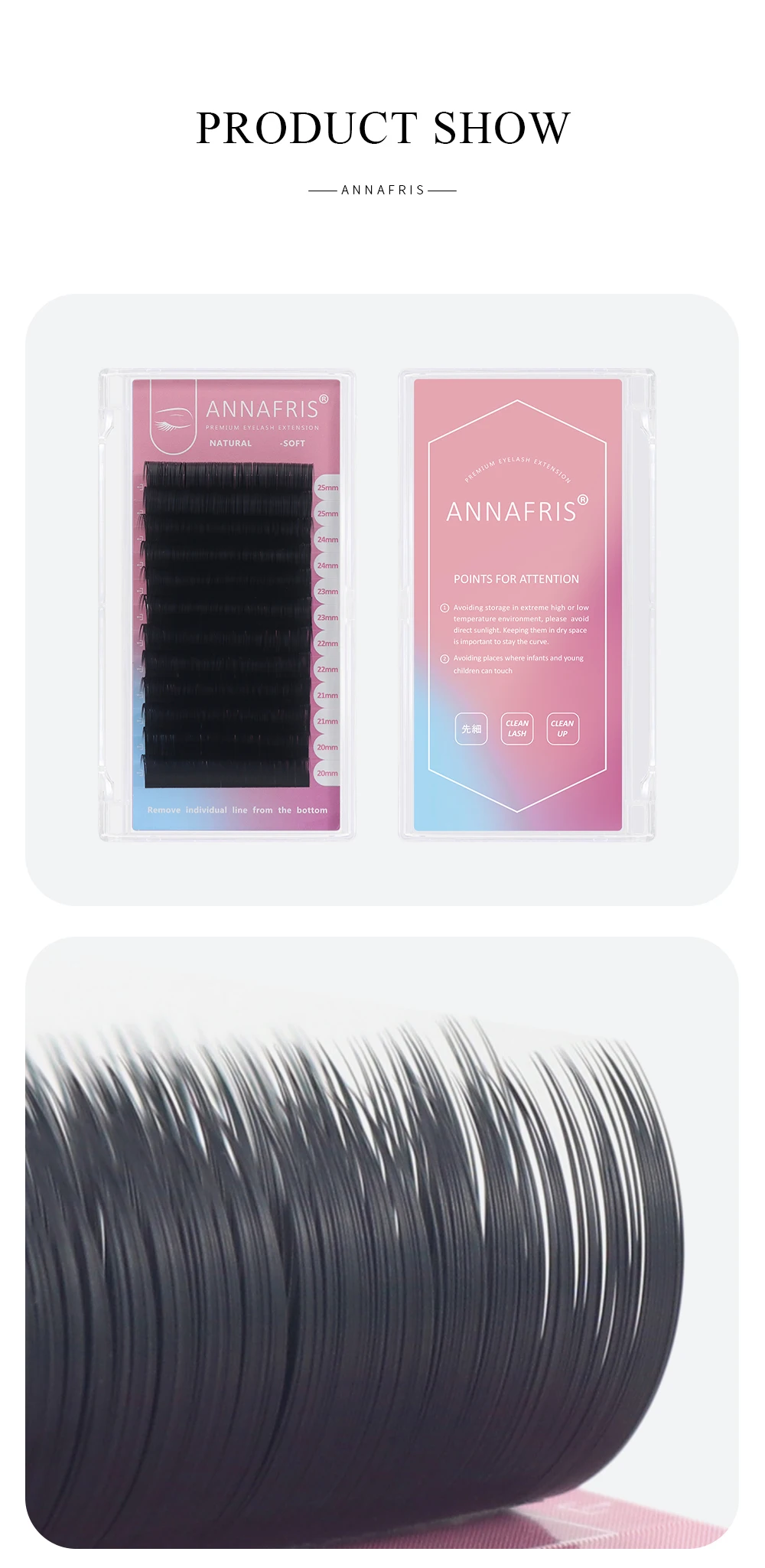 ANNAFRIS Korean PBT 8~25mm MIX Long Length Natural Matte Individual Premium Eyelashes Extension Faux Mink Supplies Lashes Makeup