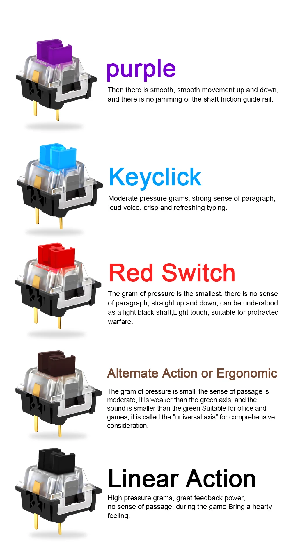 REDRAGON SMD RGB MX switch 3Pin Clicky Linear Tactile silent red blue Black Brown Purple Switche For Backlit Mechanical keyboard