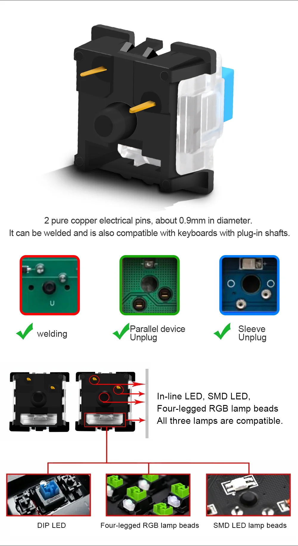 REDRAGON SMD RGB MX switch 3Pin Clicky Linear Tactile silent red blue Black Brown Purple Switche For Backlit Mechanical keyboard