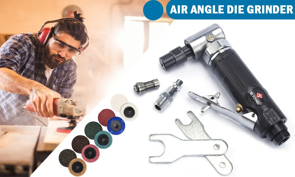 1/4'' Air Angle Die Grinder 90 Degree Pneumatic Grinding Polisher Mill Engraving Machine with 2inch Sanding Discs 20000RPM