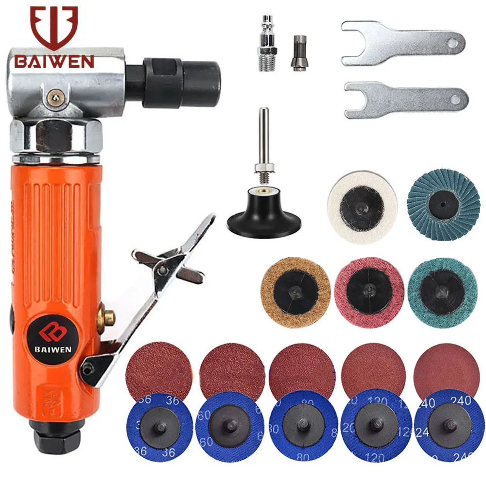 1/4'' Air Angle Die Grinder 90 Degree Pneumatic Grinding Polisher Mill Engraving Machine with 2inch Sanding Discs 20000RPM