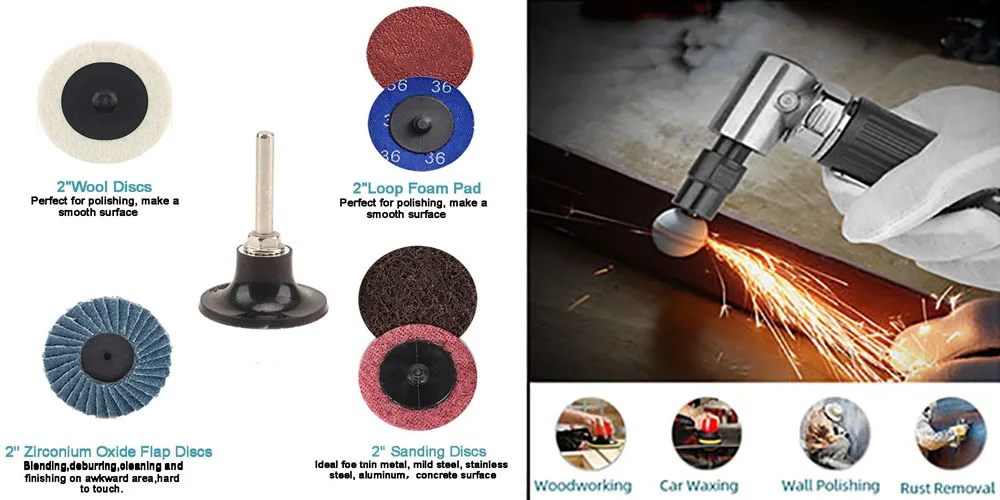 1/4'' Air Angle Die Grinder 90 Degree Pneumatic Grinding Polisher Mill Engraving Machine with 2inch Sanding Discs 20000RPM