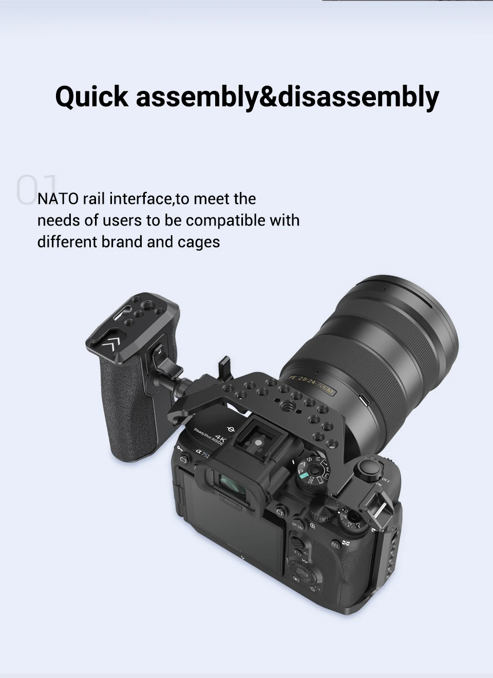 SmallRig 360-Degree Rotating Handgrip NATO Camera Left Side Handle For DLSR for Sony Camera Cage / case w NATO Rail 3260