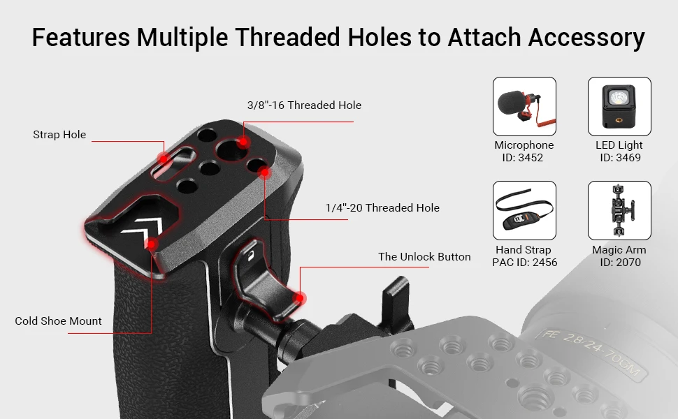 SmallRig 360-Degree Rotating Handgrip NATO Camera Left Side Handle For DLSR for Sony Camera Cage / case w NATO Rail 3260