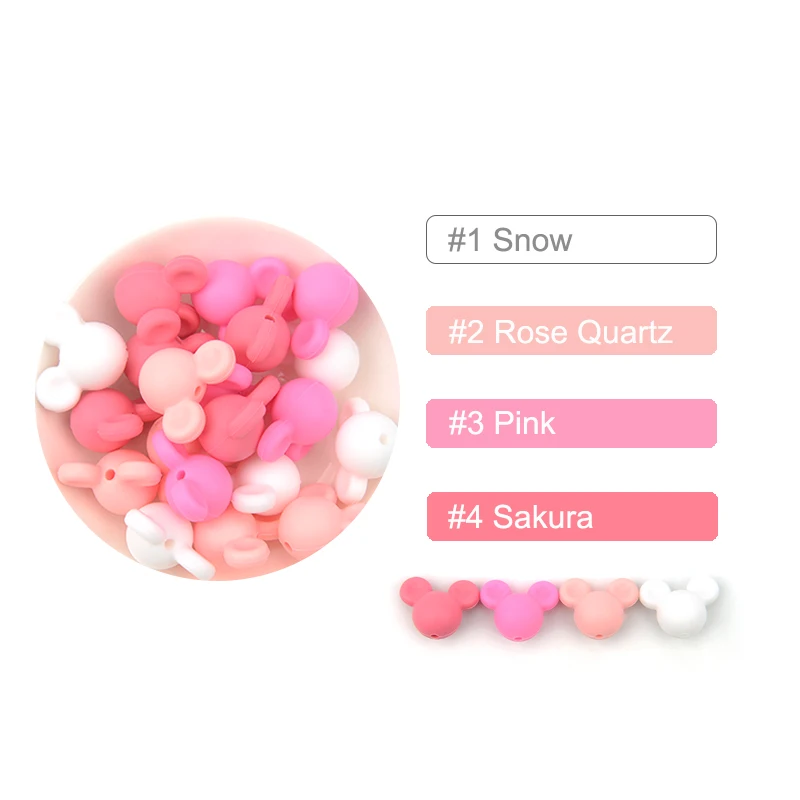 LOFCA Mouse 10pcs/lot Silicone Beads Baby Teether Toy Soft Chew Teething BPA Free DIY Charm Necklace Food Grade Jewelry