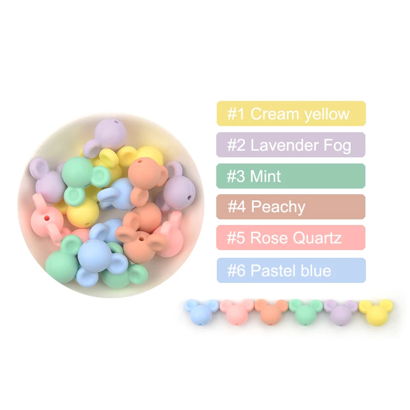 LOFCA Mouse 10pcs/lot Silicone Beads Baby Teether Toy Soft Chew Teething BPA Free DIY Charm Necklace Food Grade Jewelry