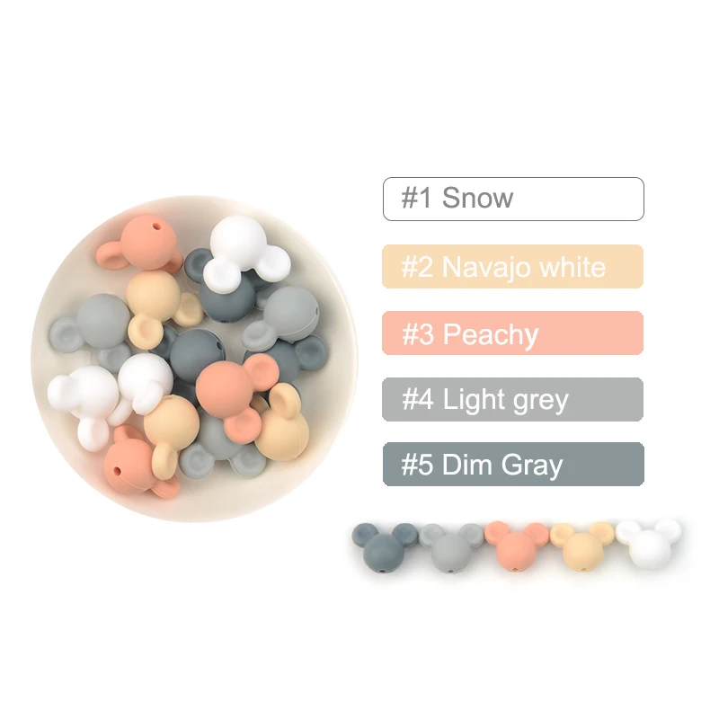 LOFCA Mouse 10pcs/lot Silicone Beads Baby Teether Toy Soft Chew Teething BPA Free DIY Charm Necklace Food Grade Jewelry