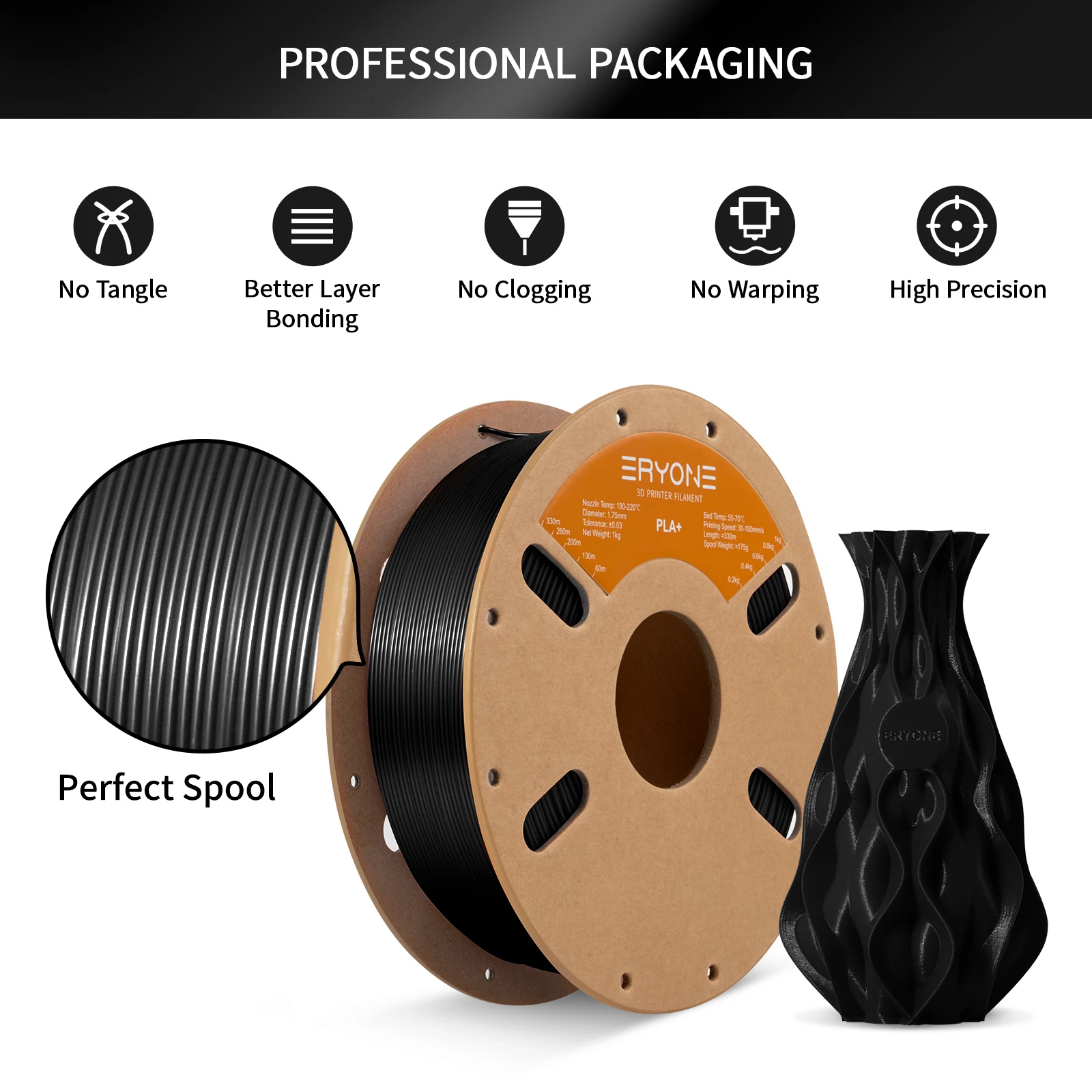 ERYONE 1KG PLA Plus Premium Filament 1.75mm 3D Print, Multicolor Available,1kg pla+ filament,1kg/spool