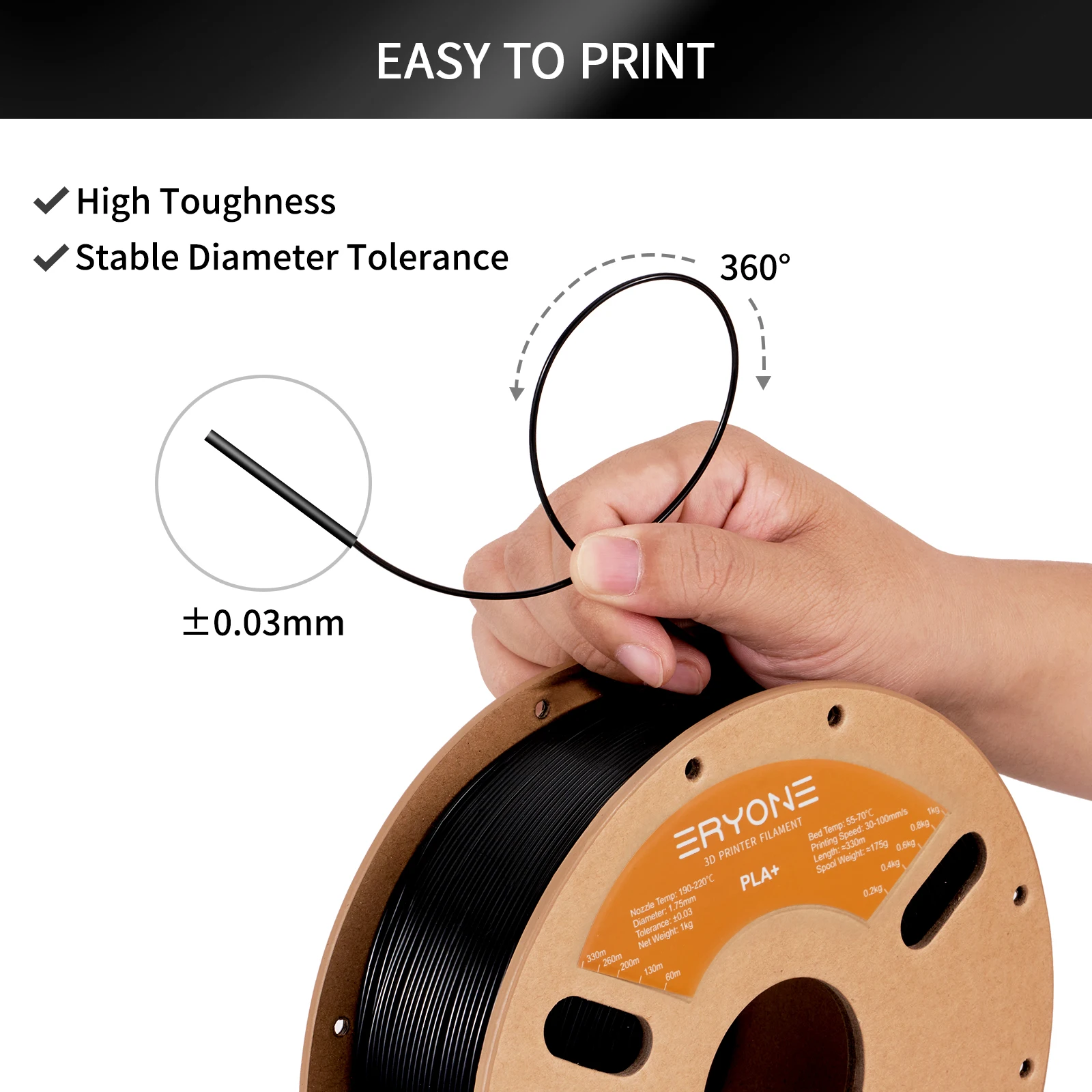 ERYONE 1KG PLA Plus Premium Filament 1.75mm 3D Print, Multicolor Available,1kg pla+ filament,1kg/spool
