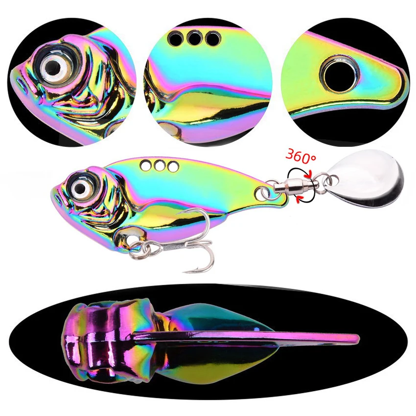 Rotating Sequin Metal VIB 7g 10g 15g 20g Fishing Lure Rotating Tail Vibration Spoon Spinner Bait Crankbait Bass Fishing Tackle