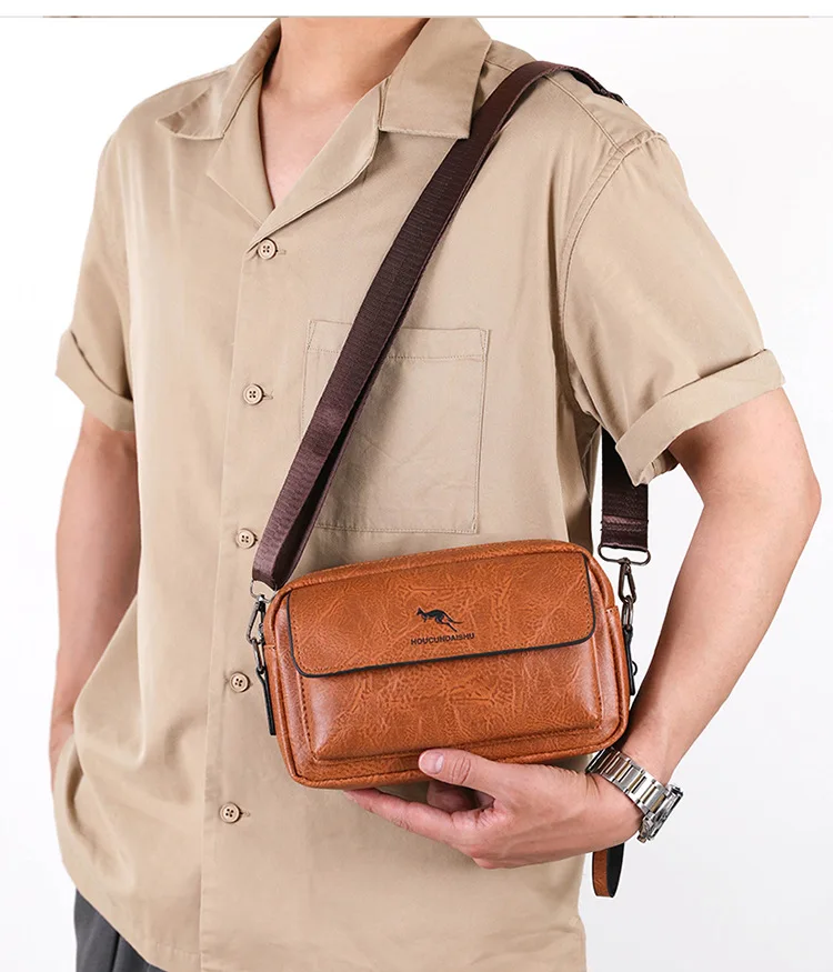 PU Leather Men'S Clutch Bag Long Wallet Mini Shoulder Handbag Square Cross Card Holder Phone Necessaire Pouch Hand Porter Bag