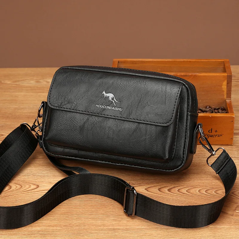 PU Leather Men'S Clutch Bag Long Wallet Mini Shoulder Handbag Square Cross Card Holder Phone Necessaire Pouch Hand Porter Bag