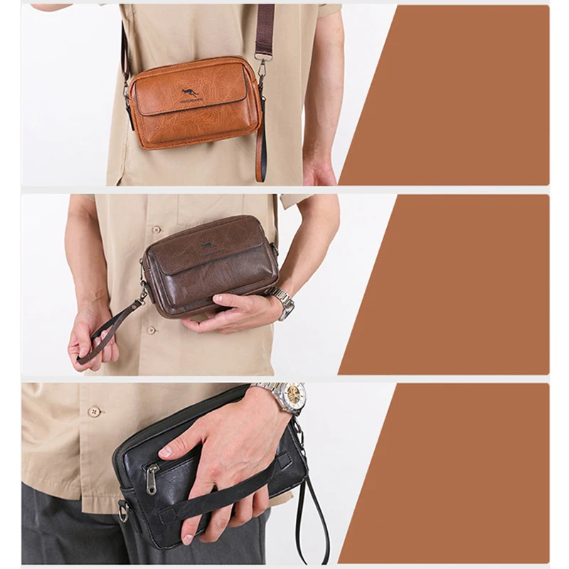 PU Leather Men'S Clutch Bag Long Wallet Mini Shoulder Handbag Square Cross Card Holder Phone Necessaire Pouch Hand Porter Bag