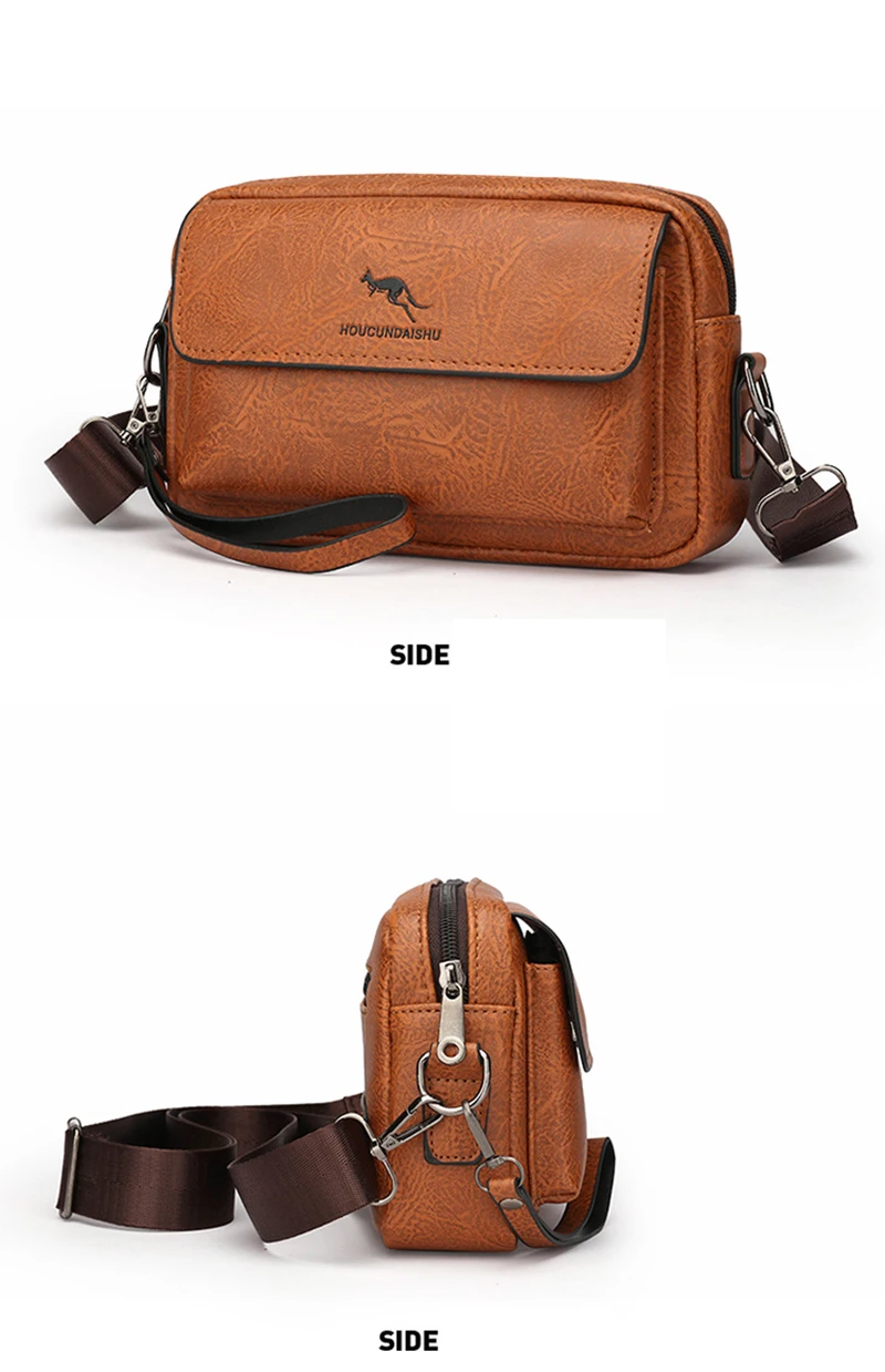 PU Leather Men'S Clutch Bag Long Wallet Mini Shoulder Handbag Square Cross Card Holder Phone Necessaire Pouch Hand Porter Bag