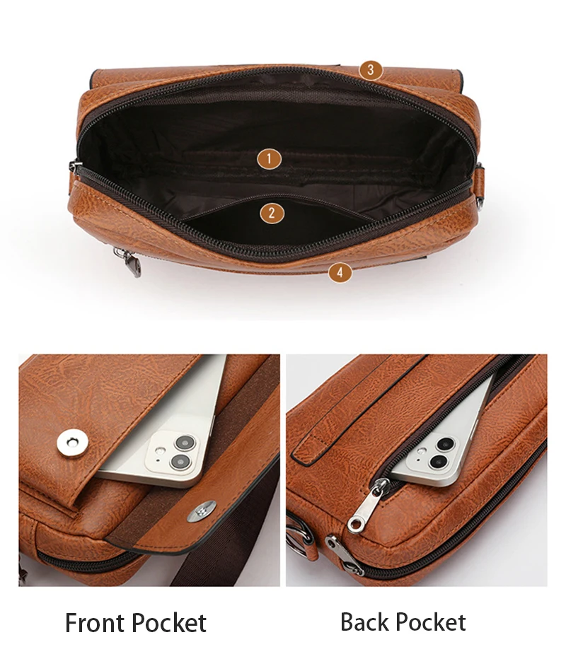 PU Leather Men'S Clutch Bag Long Wallet Mini Shoulder Handbag Square Cross Card Holder Phone Necessaire Pouch Hand Porter Bag