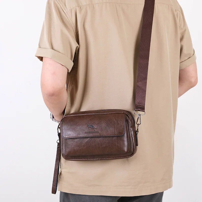 PU Leather Men'S Clutch Bag Long Wallet Mini Shoulder Handbag Square Cross Card Holder Phone Necessaire Pouch Hand Porter Bag