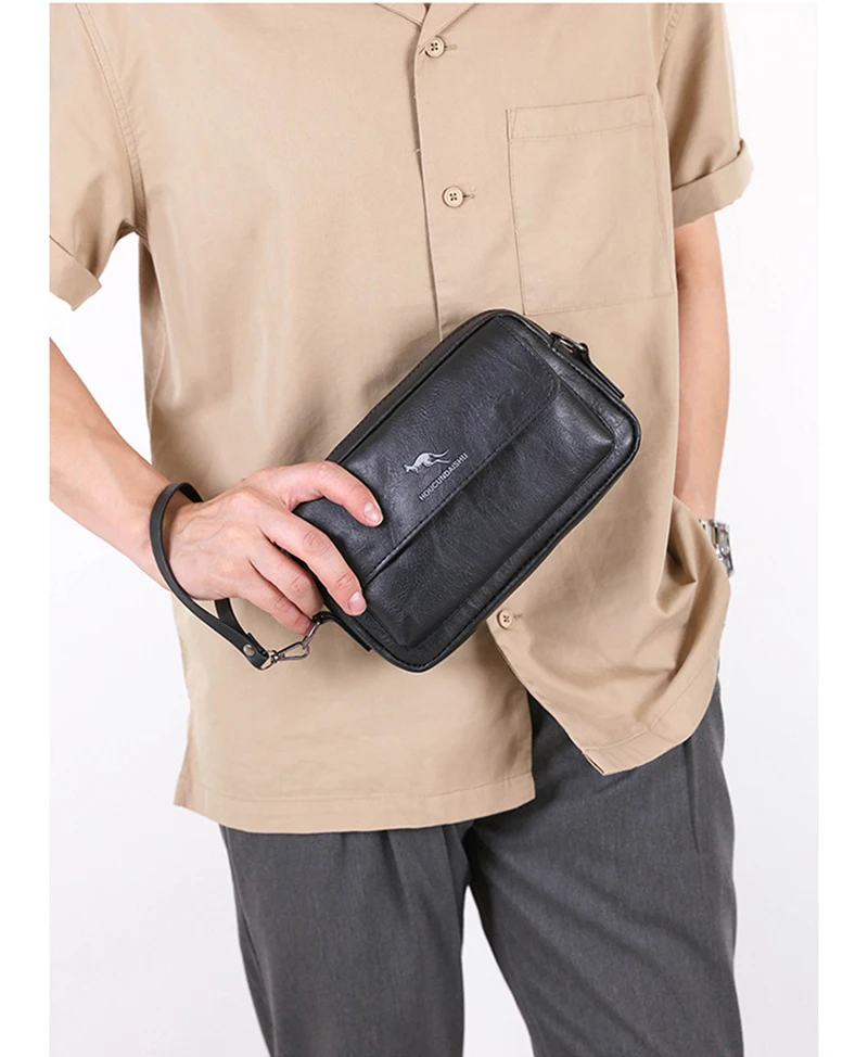 PU Leather Men'S Clutch Bag Long Wallet Mini Shoulder Handbag Square Cross Card Holder Phone Necessaire Pouch Hand Porter Bag