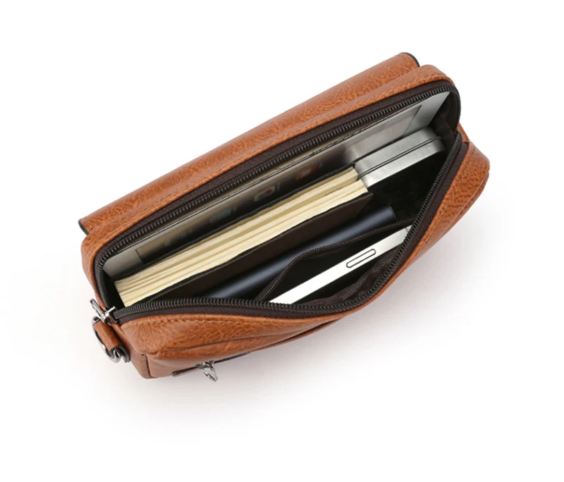 PU Leather Men'S Clutch Bag Long Wallet Mini Shoulder Handbag Square Cross Card Holder Phone Necessaire Pouch Hand Porter Bag