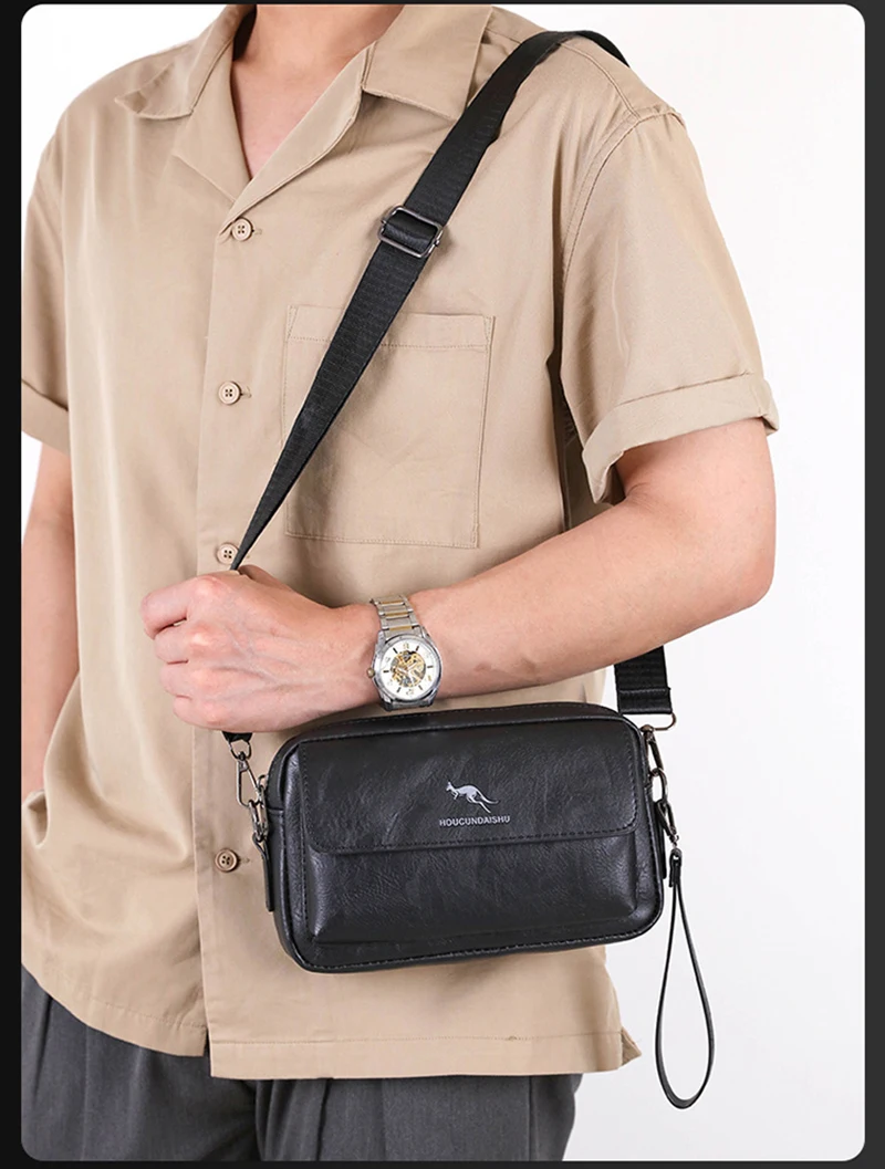PU Leather Men'S Clutch Bag Long Wallet Mini Shoulder Handbag Square Cross Card Holder Phone Necessaire Pouch Hand Porter Bag