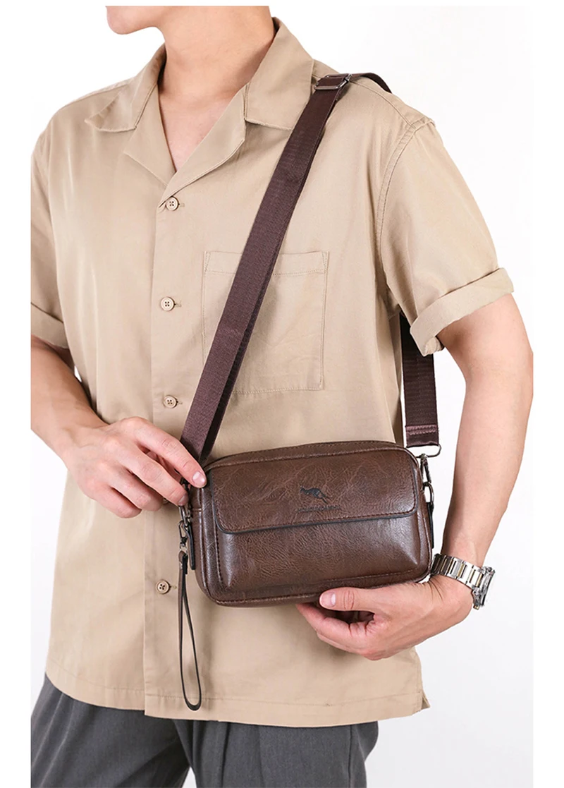PU Leather Men'S Clutch Bag Long Wallet Mini Shoulder Handbag Square Cross Card Holder Phone Necessaire Pouch Hand Porter Bag