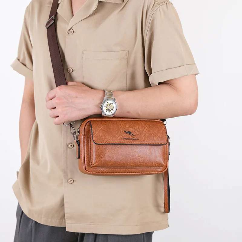 PU Leather Men'S Clutch Bag Long Wallet Mini Shoulder Handbag Square Cross Card Holder Phone Necessaire Pouch Hand Porter Bag