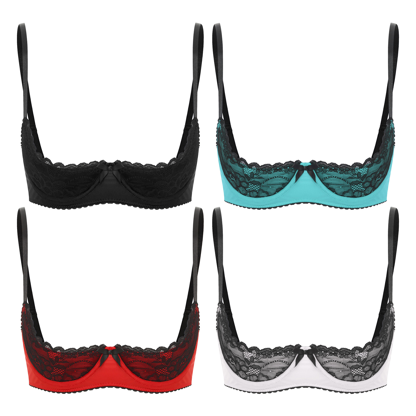 Sexy Lace Bra Women's Lingerie Underwire Half Cup Push Up Brassiere Hot Bra Underwear Bare Exposed Breast Underwire Brassiere