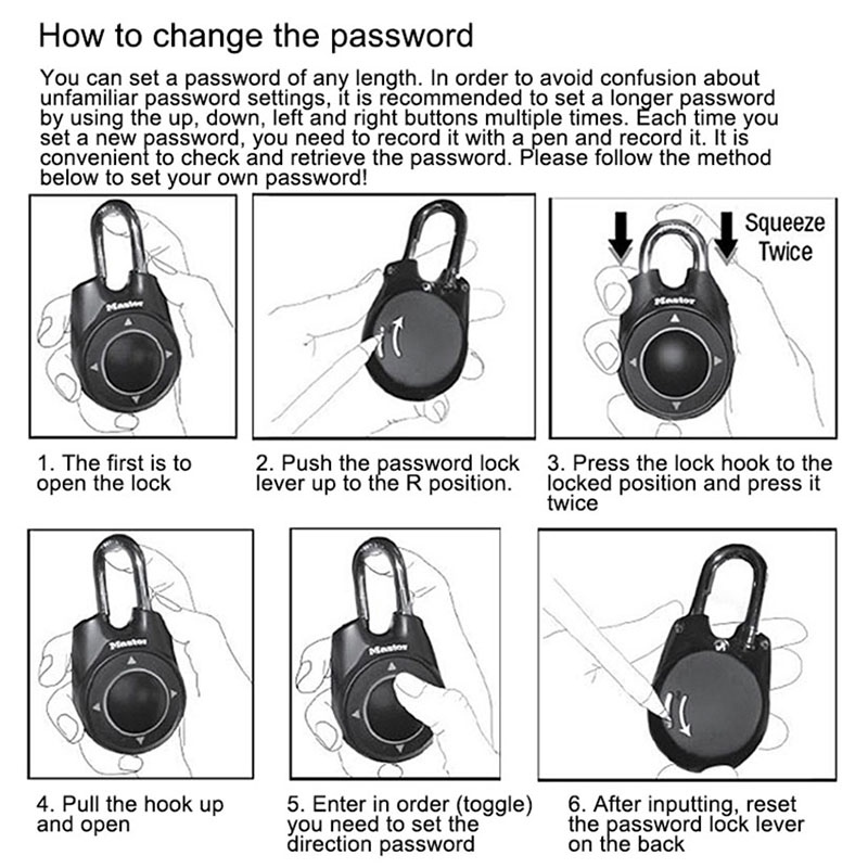 Master Keyless Lock Portable Combination Directional Password Padlock Gym Luggage Case Anti-Theft Security Locker Door Lock