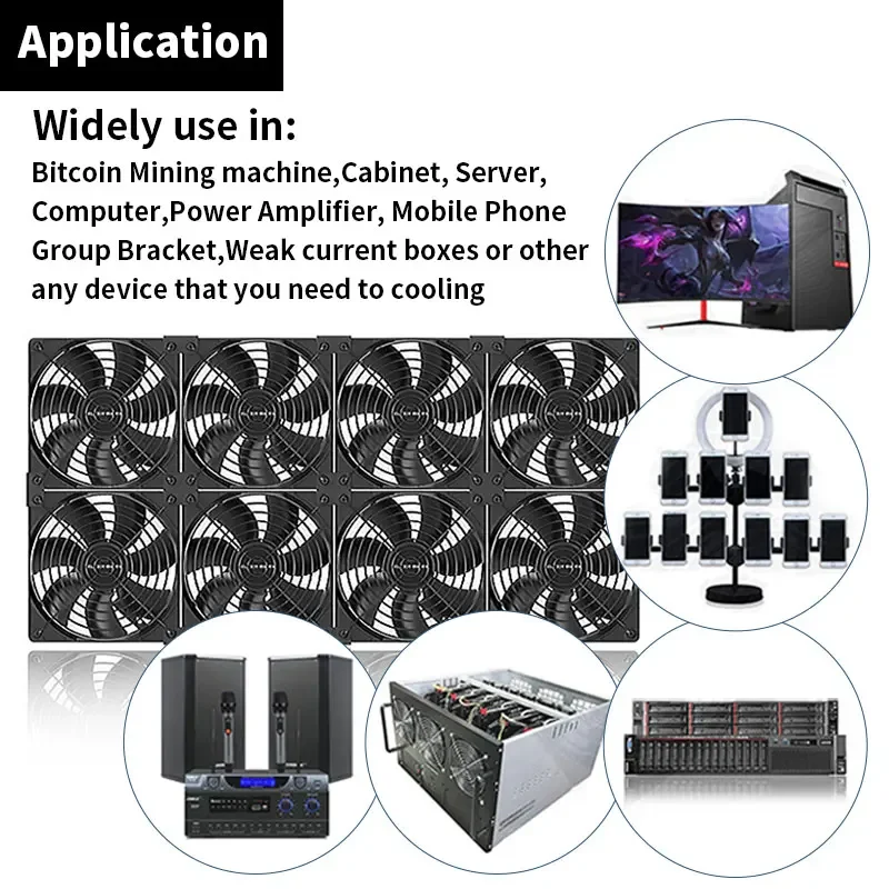 12cm High Speed Large Air Volume 3000 RPM Btc Mining Machine Workstation Cabinet 12v Fan Server Case Cooling System Fan Kit