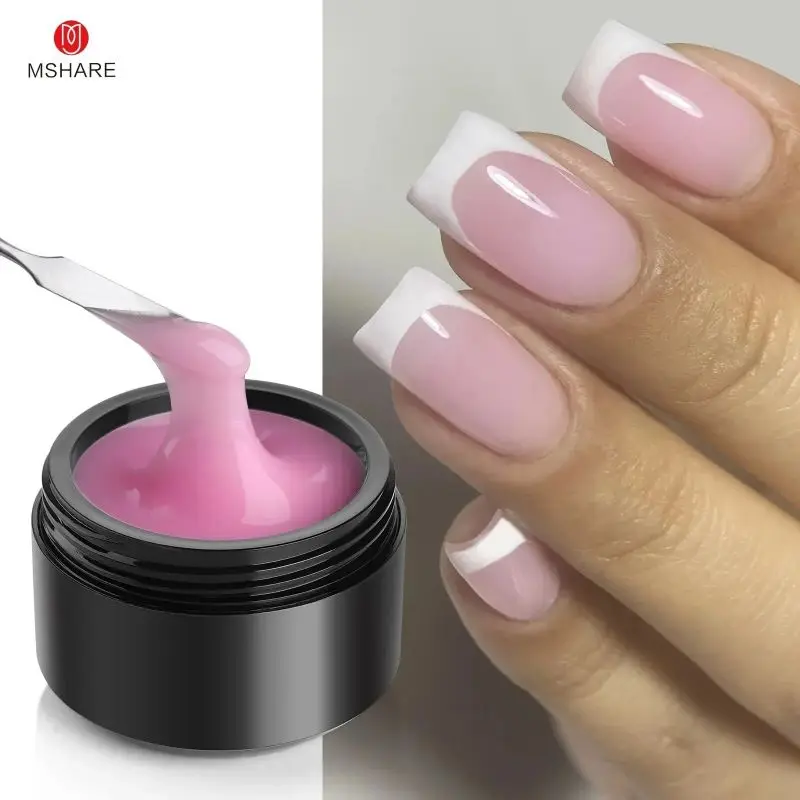MSHARE 50ml Natural Nails Gel Builder Nalil Tpo Free Self Leveling Gel for Nail Extension Construction Pink Shade UV Led Gel