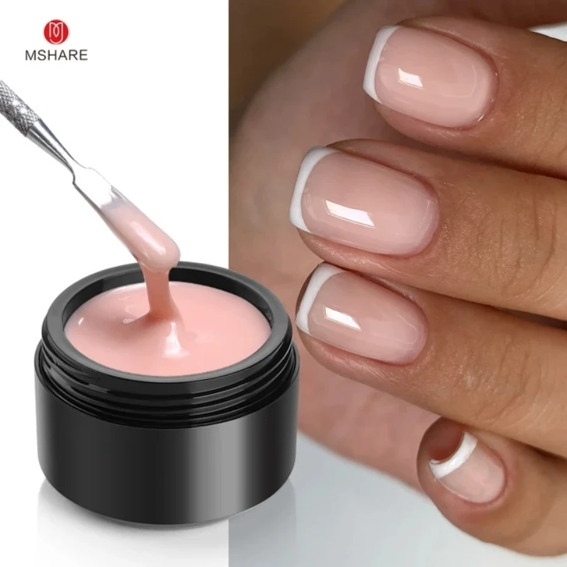 MSHARE 50ml Natural Nails Gel Builder Nalil Tpo Free Self Leveling Gel for Nail Extension Construction Pink Shade UV Led Gel