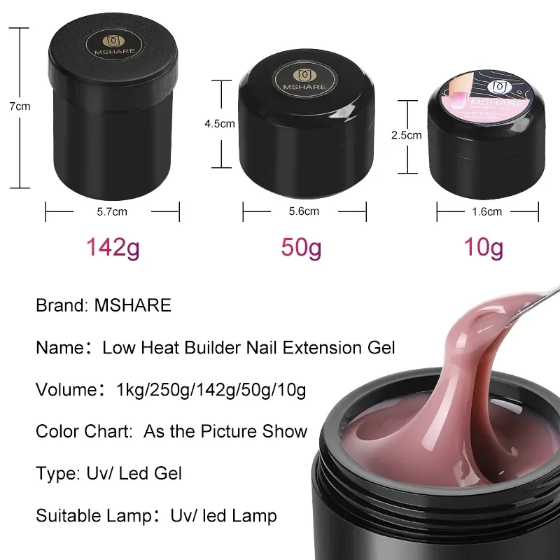 MSHARE 50ml Natural Nails Gel Builder Nalil Tpo Free Self Leveling Gel for Nail Extension Construction Pink Shade UV Led Gel