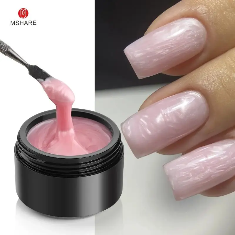 MSHARE 50ml Natural Nails Gel Builder Nalil Tpo Free Self Leveling Gel for Nail Extension Construction Pink Shade UV Led Gel