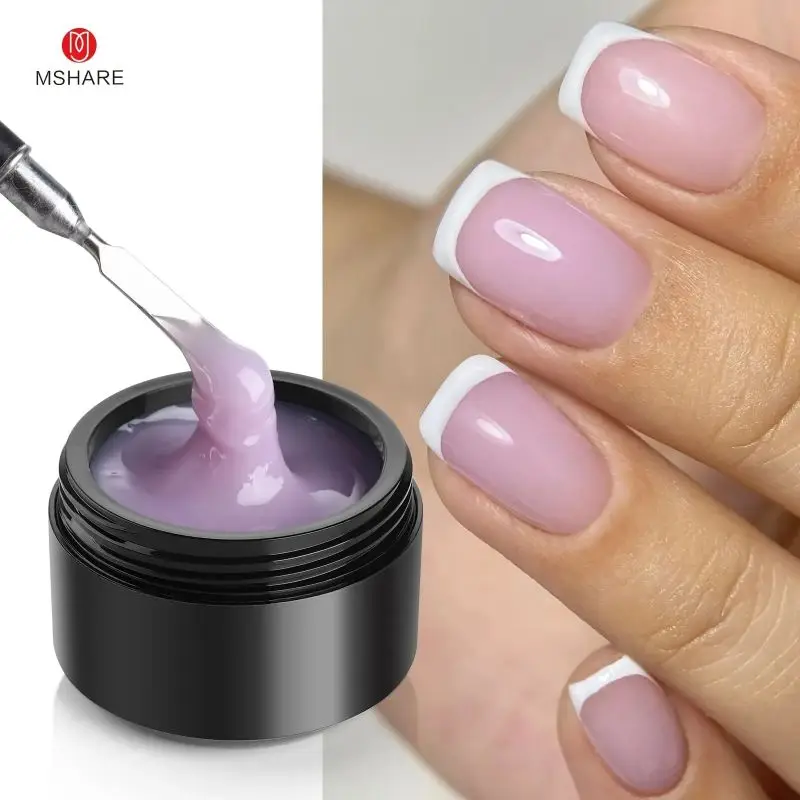 MSHARE 50ml Natural Nails Gel Builder Nalil Tpo Free Self Leveling Gel for Nail Extension Construction Pink Shade UV Led Gel
